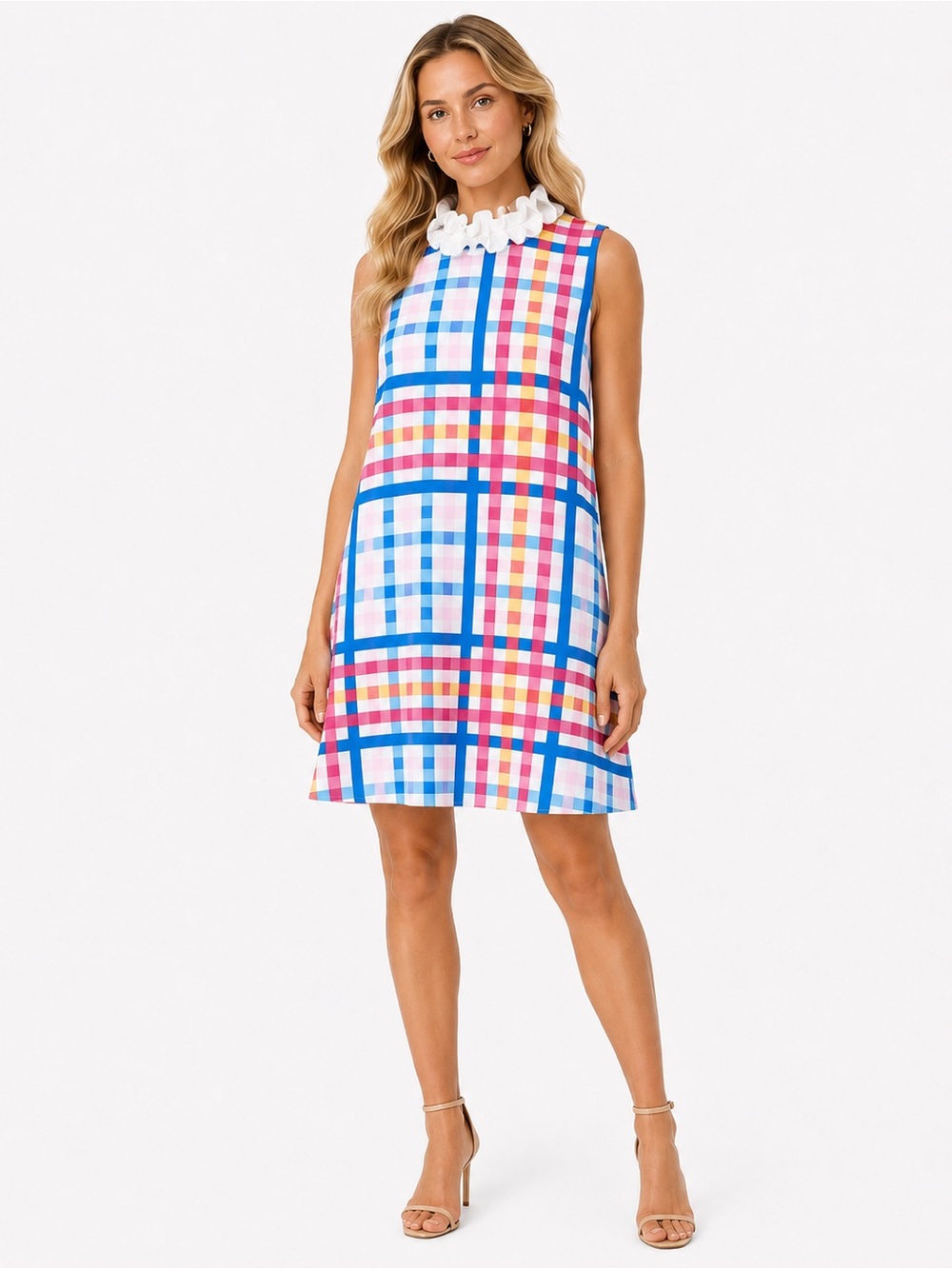 NWT Gibsonlook Size Large Sleeveless Multicolor Plaid Shift Dress High Neck